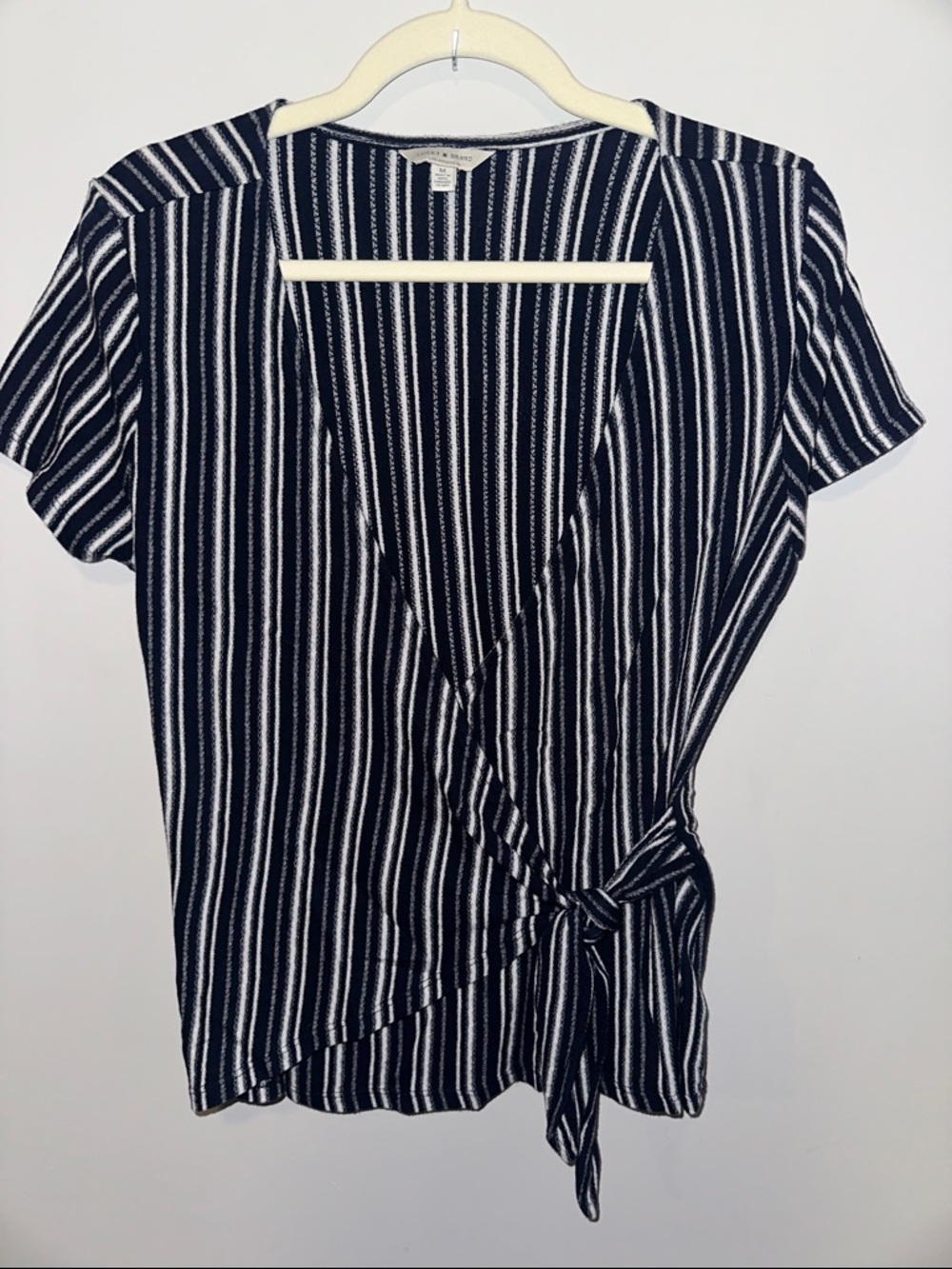 Lucky Brand Navy & White Striped Wrap Tie Top
